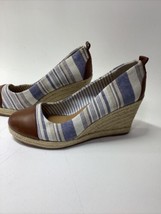 Bass &amp; Co. Kaitlyn Elevated Wedge Shoes. Size 8.5 M Blue Tan White Stripe - £35.31 GBP