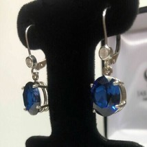 2CT Simulated Blue Sapphire&amp;Diamond Drop/Dangle Earrings 10KWhite Gold P... - $95.91