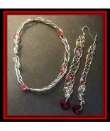 Set - Bracelet and Earrings of Braided Wire with Fine Crystals - Affordable - $45.00