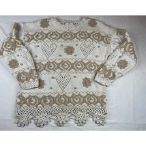 Vintage Express Tricot Sweater Womens Large Ivory Long Sleeve Handknitte... - $28.19