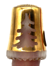 Gold Cut To Clear Glass Thimble Christmas Tree Etched Design Western Germany - £15.97 GBP