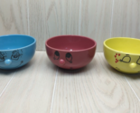 Livingware Collection set 3 face bowls pink blue yellow one has flaws - $29.69