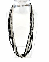 Cluster Layered Black and White Tiny Seed Bead Multi Strand Necklace 17&quot; Long  - £12.12 GBP
