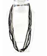 Cluster Layered Black and White Tiny Seed Bead Multi Strand Necklace 17&quot;... - £12.01 GBP