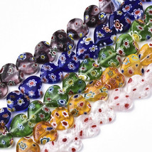6 Millefiori Heart Beads Assorted Lot 12mm Floral Mixed Set Jewelry Supplies  - £3.74 GBP