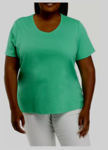  Kim Rogers 4X Perfectly Soft Cotton Blend V Neck S/S Top Green - £13.27 GBP
