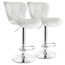 Elama 2 Piece Diamond Tufted Faux Leather Adjustable Bar Stool in White with Chr - $137.53