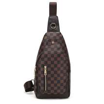 FR Fashion Co. 13&quot; Brown Checkered Print Leather Crossbody Sling Bag - £42.99 GBP