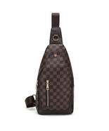 FR Fashion Co. 13&quot; Brown Checkered Print Leather Crossbody Sling Bag - £39.68 GBP+
