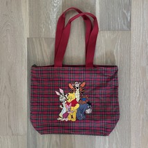 Vintage Disney Winnie The Pooh Tartan Plaid Red Shopper Tote Bag Purse T... - $48.37