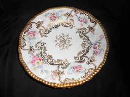 D&amp;Co Delinieres Bernardaud Limoges Heavy Gilt Floral Hand Painted Plates 9&quot;  - $148.50