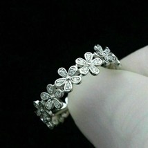 0.20Ct Round Cut Cubic Zirconia 925 Sterling Silver Flower Eternity Band Ring - £68.09 GBP