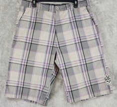 Micros Shorts Mens 36 Gray Purple Plaid Crown Logo Casualcore Skater Streetwear - £14.32 GBP