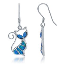 Sterling Silver Blue Inlay Opal Cat Earrings - £70.62 GBP