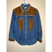 1990s Christina Hope Rodeo Suede Western Denim Boho Cowboy Button Up Shi... - $30.00