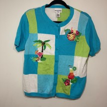 Women&#39;s Breckenridge Cocktail Tropical Whimsy Short Sleeve Cardigan Vaca... - $22.99
