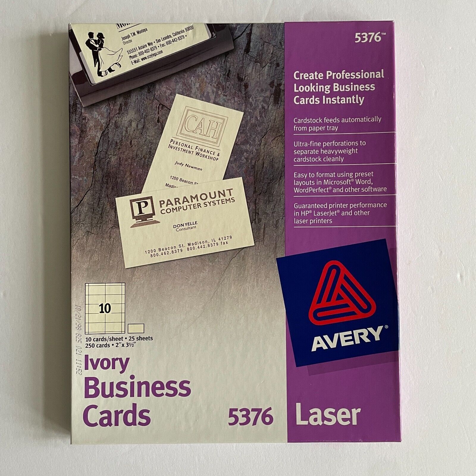 Avery 5376 Laser Business Cards 2 x 3 1/2 Ivory 250 Cards 10 Cards Per Sheet - $9.85
