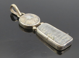 925 Sterling Silver - Vintage Multi-Shape Grey Jasper 2 Stone Pendant - PT6445 - £105.87 GBP