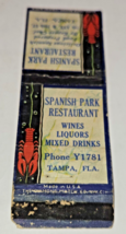 Matchbook Cover Spanish Park Restaurant Tampa Florida wine liquor drinks... - $5.33