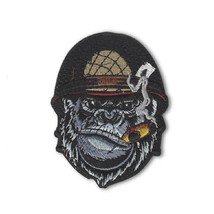 SMOKING GORILLA SOLDIER IRON ON PATCH 3.5&quot; Monkey Biker Military Helmet ... - $4.95