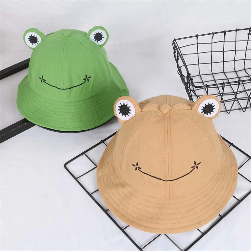 Summer Cotton Cartoon Cute Frog Bucket Hat Foldable Wide Brim Sun Hat - £10.67 GBP+