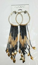 Accent Accessories Gold Tone Hoop Earrings With Tassel Gold Black 7.25 Inches - £9.97 GBP