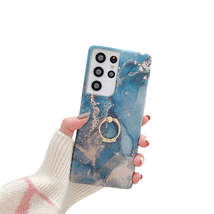 Anymob Samsung Blue Silicon Case Glitter Marble Finger Ring Bracket Holder Phone - £23.46 GBP