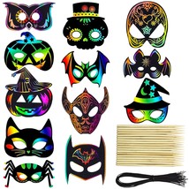 36Pcs Halloween Scratch Masks, Diy Rainbow Scratch Paper Mask Art Craft ... - £22.02 GBP