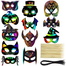 36Pcs Halloween Scratch Masks, Diy Rainbow Scratch Paper Mask Art Craft Kit With - £22.02 GBP