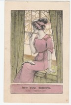 Vintage Postcard New Year Pretty Woman in Pink Good Resolutions 1911 - £5.53 GBP