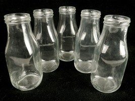 Lot of 5 Square Vintage Glass Milk Bottles, 10 Oz, Unmarked, Threaded, N... - $29.35