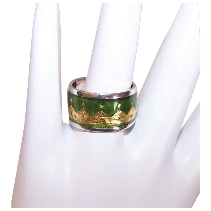 Sterling Silver 22K Gold Enamel Wedding Band - Cigar Band Ring - $628.15
