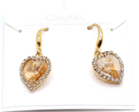 Chapal Zenray Earrings Heart Shaped Champagne Colored Crystals Gold Tone... - $13.99