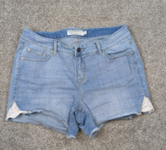 Torrid Shorts Women 14 Blue Denim Lace Cutoffs Jorts Faded Raw Hem - $21.99