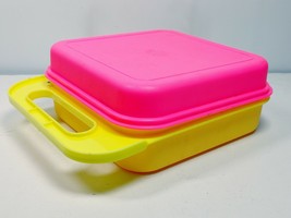 Vintage Pink Yellow Tupperware Lunchbox Art Storage Container Number Alp... - $17.95