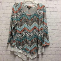 Absolutely Famous Womens Pullover Sweater Blue Beige Chiffon Trim Long S... - $16.82