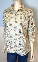 NWT Croft &amp; Barrow Green and Brown Toucan Print Roll Tab Long Sleeve Blouse PL - £11.28 GBP