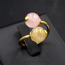Ring Rose Quartz Stone Micron 18K Gold Plated Yellow Thai Wealth Women  Adjust - £29.84 GBP