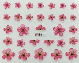 Nail Art 3D Decal Stickers Pretty Pink Flowers E411 - £2.64 GBP
