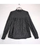 Cable &amp; Gauge Women&#39;s L Black Floral Lace Long Sleeve Mock Neck Smocked ... - $48.90 CAD