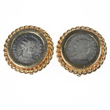 Vintage Ciner Roman Coin Style gold-tone clip-on earrrings - £66.48 GBP