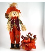 Handmade Scarecrow &amp; Pumpkin Decoration Fall Autumn Harvest 17 in - £10.26 GBP