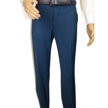 Men's MONO Turkey Slacks 100% Wool Plain Front Regular Fit 2501-05 French Blue image 7