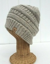 Tan Beige Knit Confetti Beanie Hat Stretchy Soft Warm Baggy Skull Cap # L For Gi - £13.88 GBP