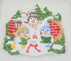 Fitz and Floyd Essentials The Flurries Snowmen Canape Tidbit Candy Plate Dish - £17.53 GBP