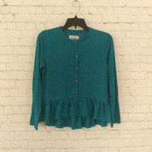 Magellan Top Girl Large Blue Long Sleeve Ruffle Peplum Outdoor Shirt Cla... - $15.99