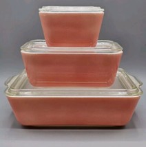 VINTAGE 1950s Pink Flamingo Refrigerator Set 501, 502, 503 w/Glass Pyrex Lids - £174.72 GBP