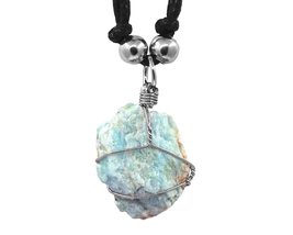 Mia Jewel Shop Metal Wire Wrapped Raw Rough Healing Gemstone Crystal Pendant Adj - £12.50 GBP