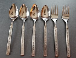 Vintage OHS17 Greek Key (STAINLESS) by ONEIDA SILVER 4 Teaspoons 2 Salad... - $31.80
