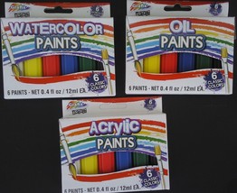 Acrylic Oil Watercolor Paints 6 Primary Colors Screw Cap Tubes Select: Paint - £2.40 GBP
